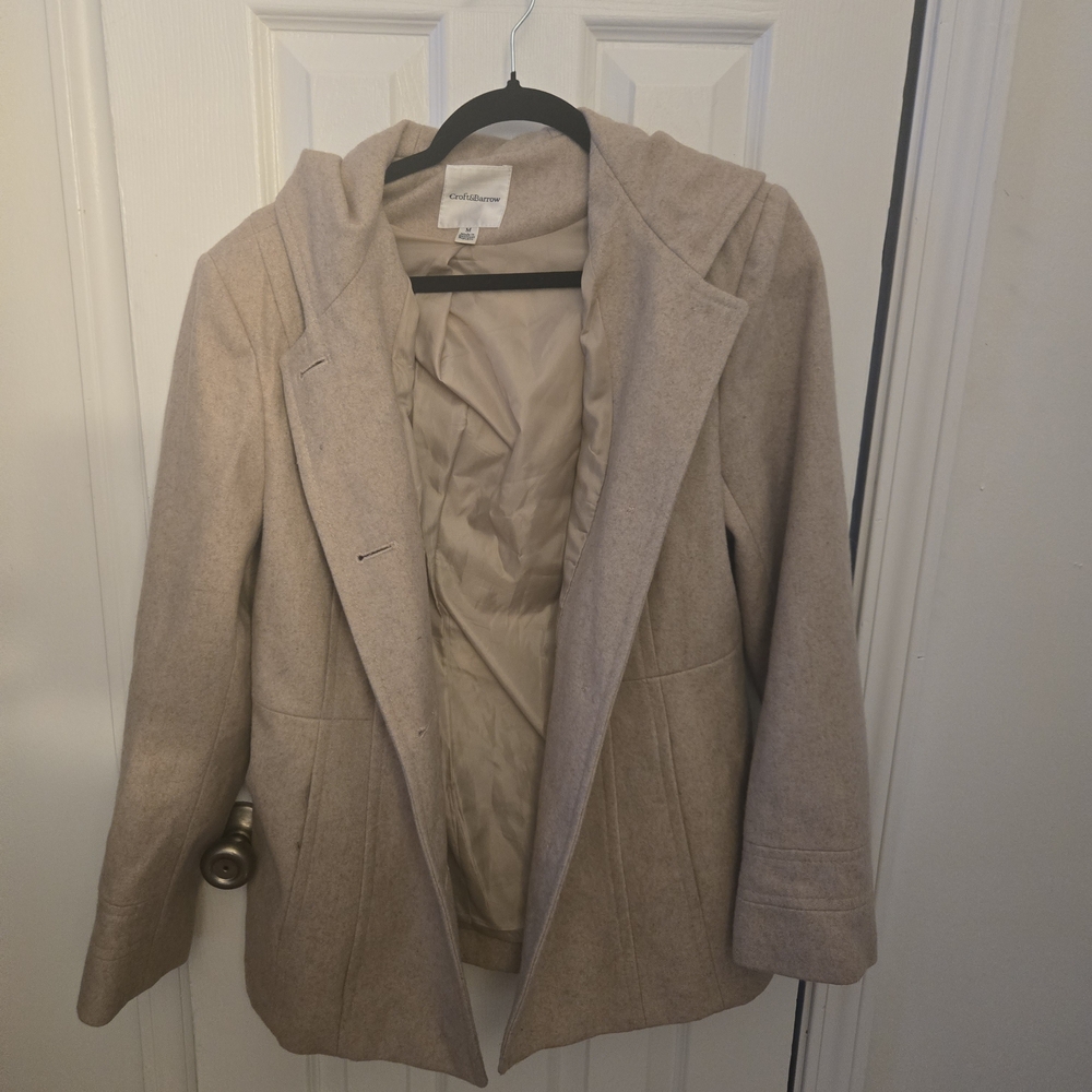 Croft & Barrow Women's Beige Hooded Pea Coat